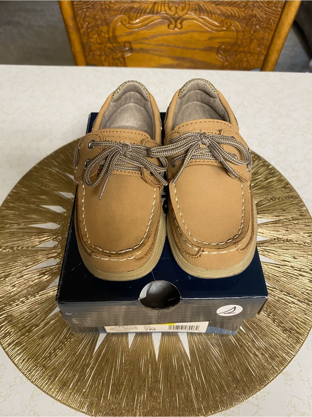 Sperry Kids Tan Boat Shoes with Brown Laces